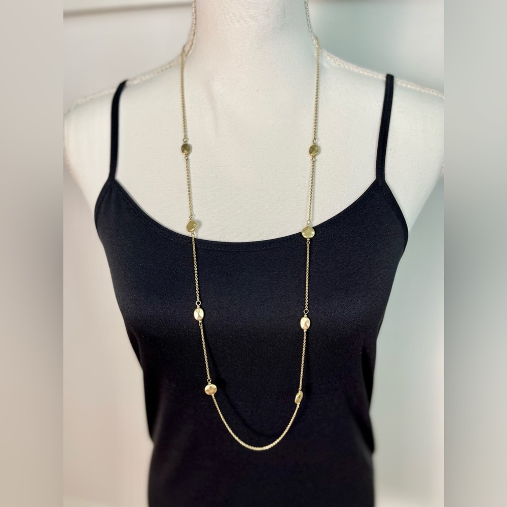 Hammered Long Gold Medallion Layering Necklace | Boho Textured Statement Jewelry